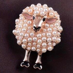 Sheep Brooch Pin pearls jewelry vintage gold silver lamb farm gems baby nursery